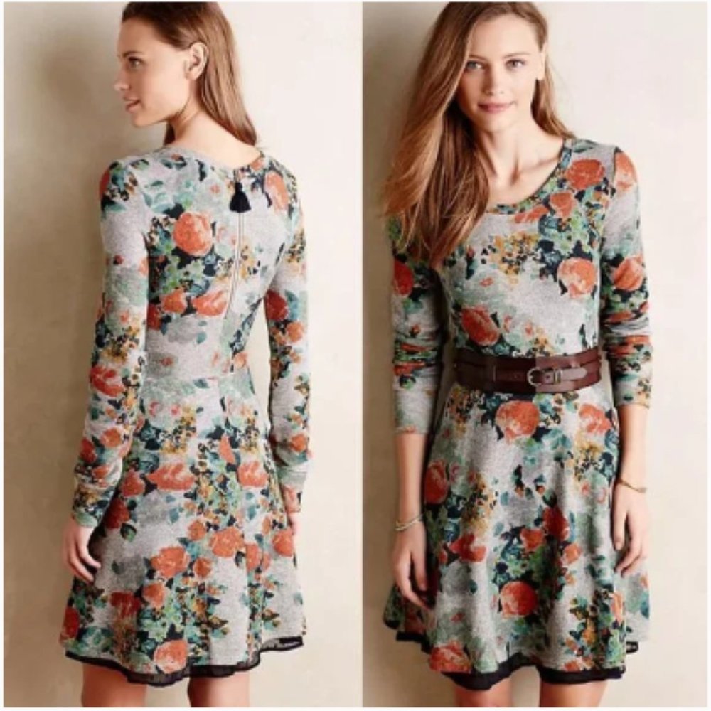 Anthropologie Floral Sweatshirt Dress XS